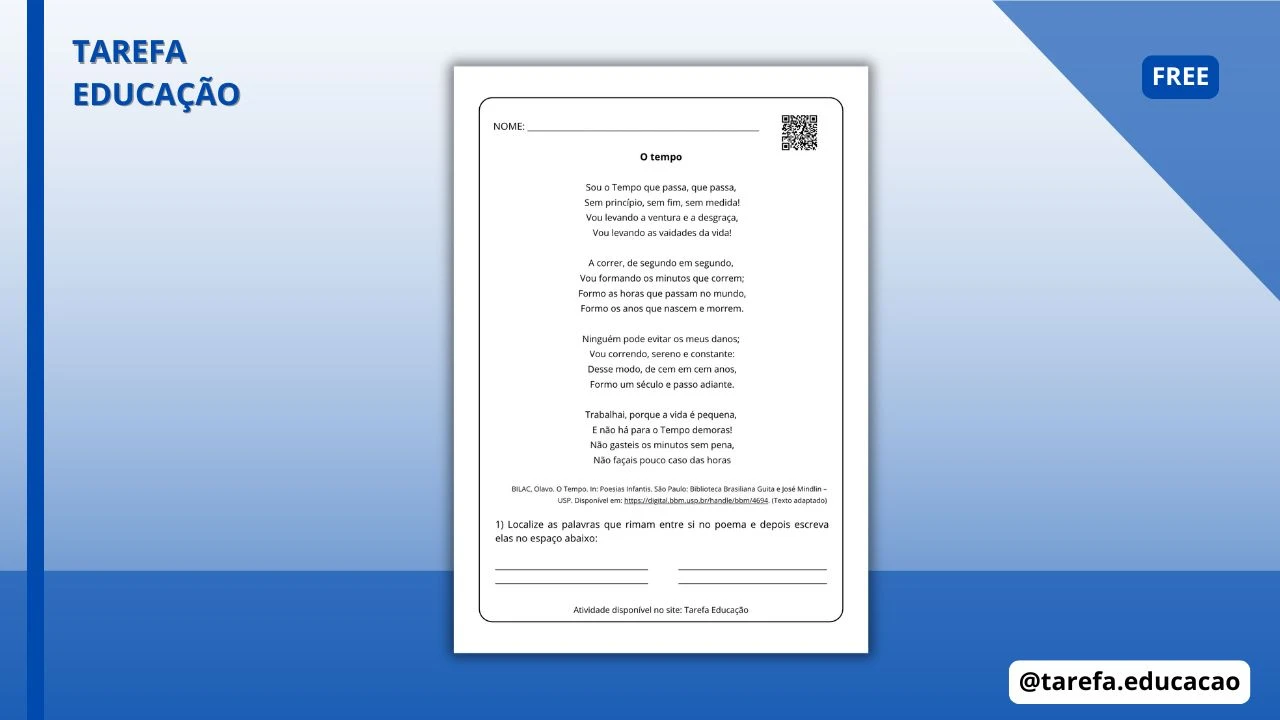 Capa do post Atividade sobre o poema: O tempo (Olavo Bilac)